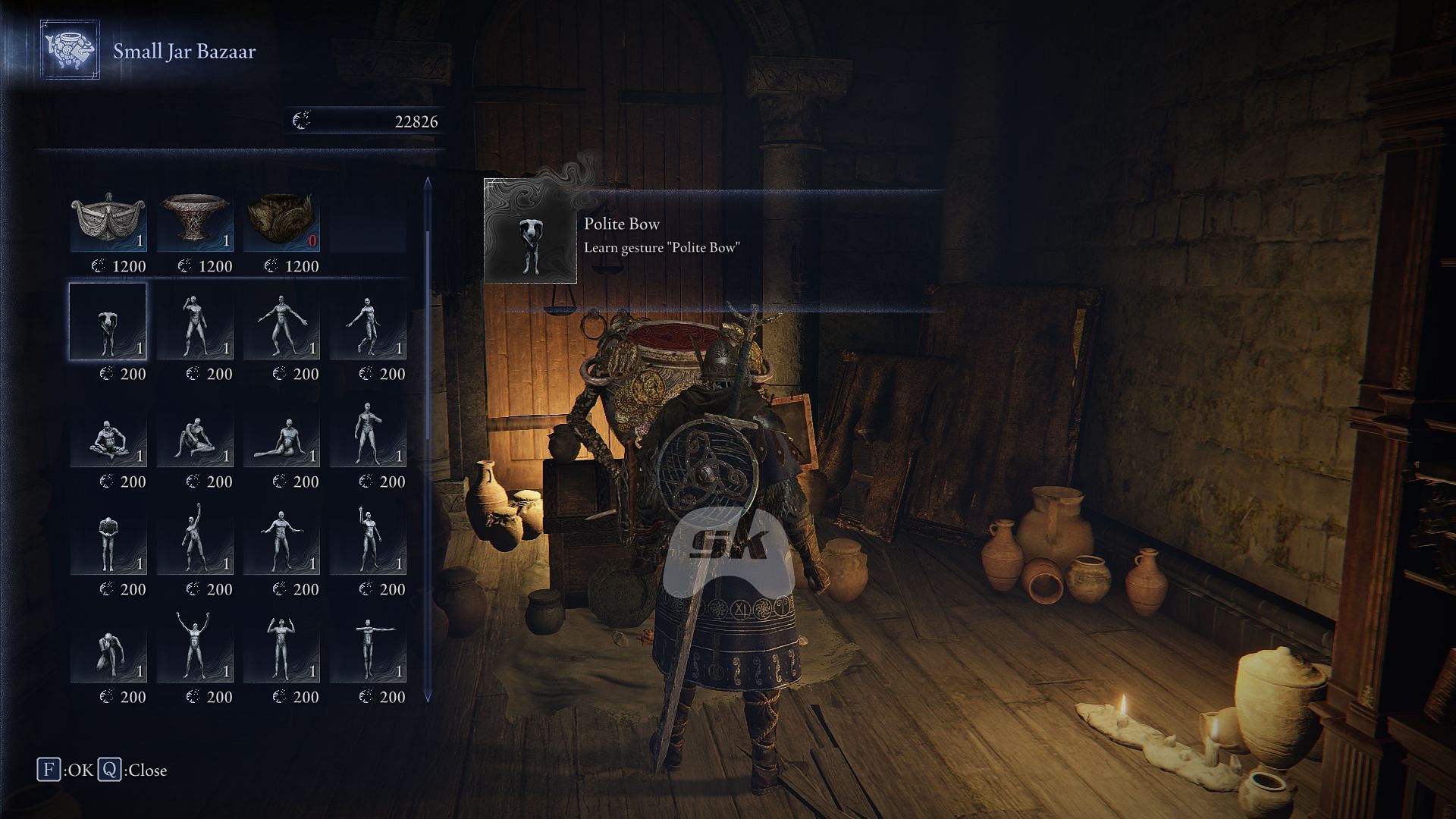 Buy additional emotes from the Small Jar Bazaar (Image via Sportskeeda Gaming || FromSoftware)